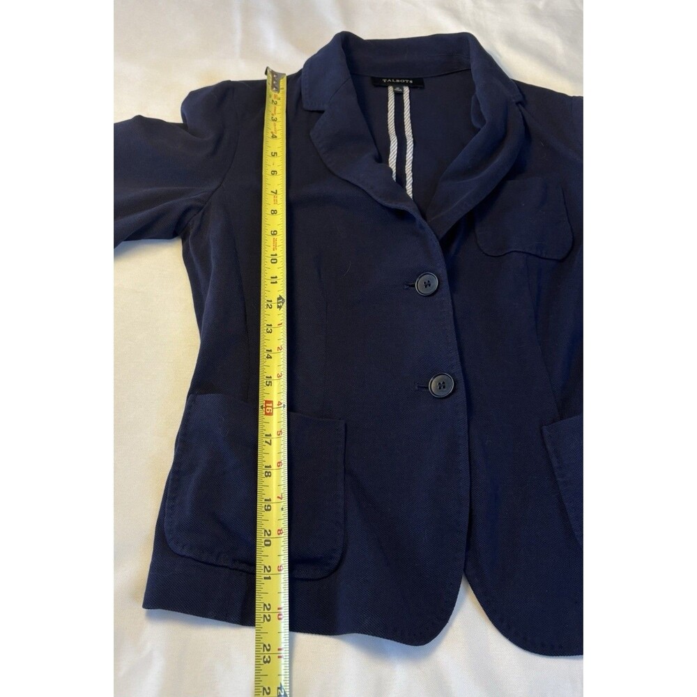 TALBOTS Blazer Navy Blue Women 10 Single Breasted Cotton Jacket Nautical Office - Picture 12 of 14